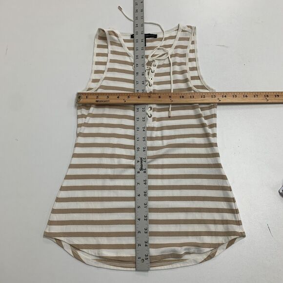 White House Black Market Tank Top Women 2XS XXS Striped Crew Neck Lace Up Front - Picture 6 of 13